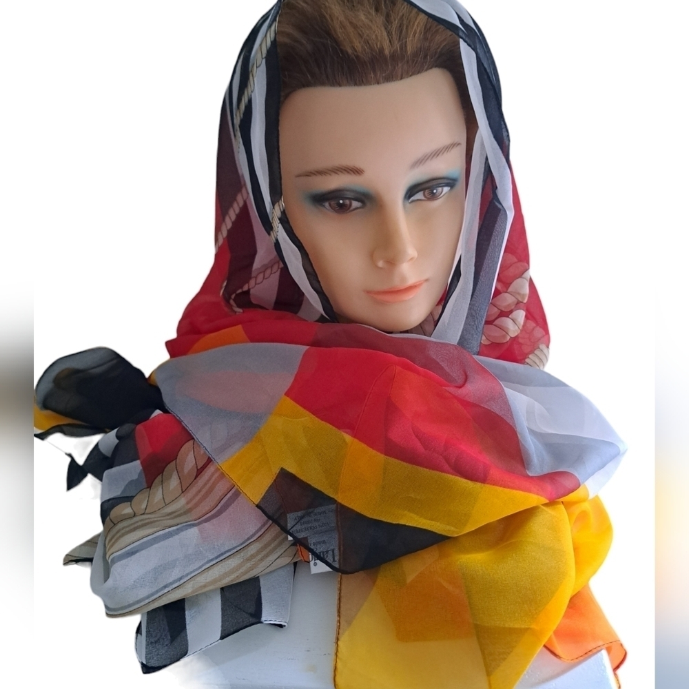 LARIOSETA COMO color block stripe abstract LARGE scarf polyester ITALY coastal